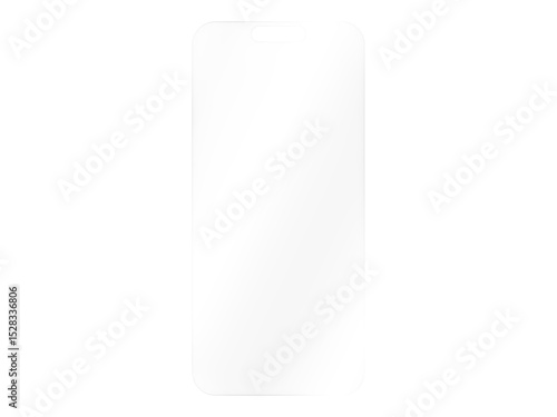 Phone screen. Phone protective glass. Transparent, shiny glass sheet. Transparent plastic panel. Glare and reflections on transparent surface. Mockup. Cut out