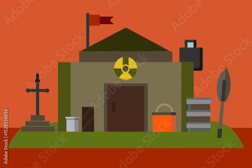 Abandoned Bunker Cartoon Animation Background Vector illustration