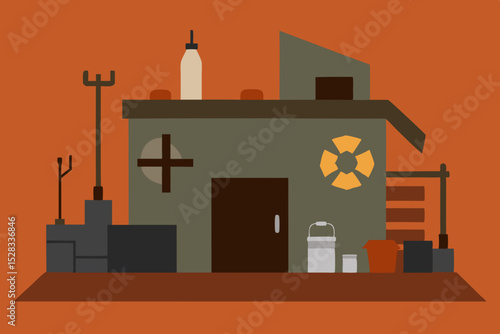 Ruined Bunker Cartoon Animation Background Vector illustration