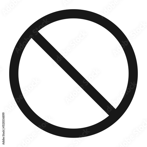A black circle with a diagonal line through it representing prohibition or restriction symbol illustration