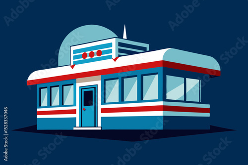 Chrome Diner Interior Cartoon Animation Background Vector illustration