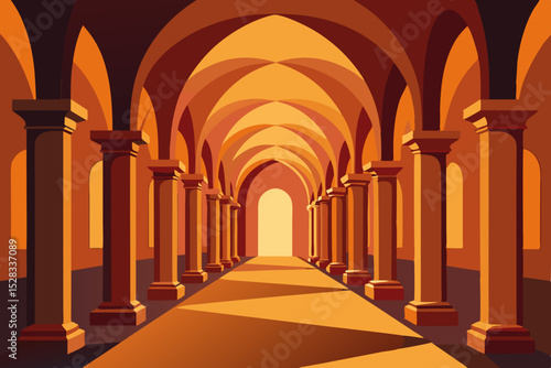 Ancient Roman Hallway Cartoon Animation Background Vector illustration