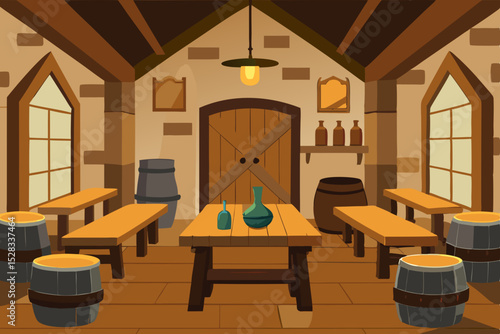 Historic Pub Interior Cartoon Animation Background Vector illustration