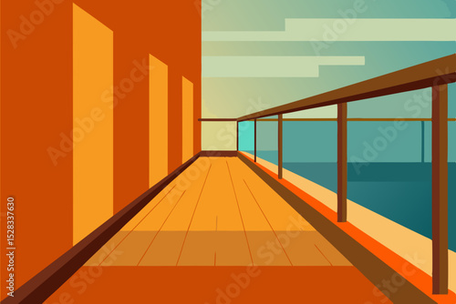 Yacht Deck Walkway Cartoon Animation Background Vector illustration