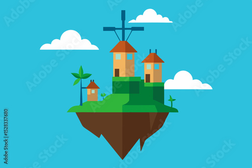 Floating Villa Cartoon Animation Background Vector illustration
