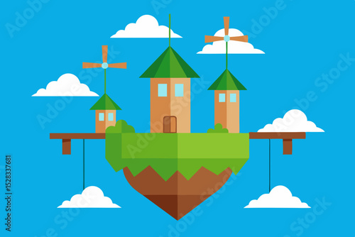 Fantasy Sky Island Cartoon Animation Background Vector illustration