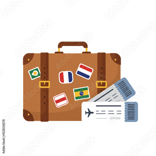 Vintage Suitcase with Travel Stickers: Celebrating Tourism Day