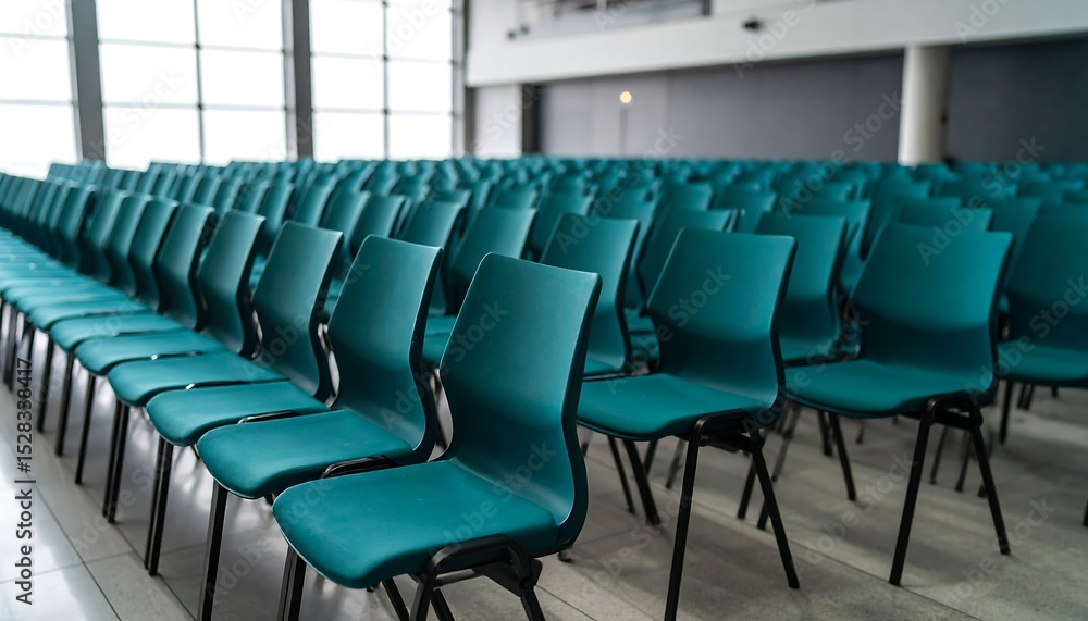 Fototapeta premium Empty Teal Chairs with Conference Room.