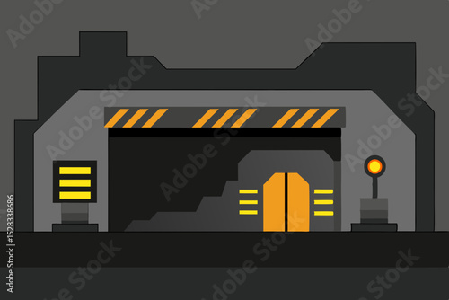 Black Silhouette Hidden Bunker Apartment with LED Lights and Contemporary Decor Vector illustration Background
