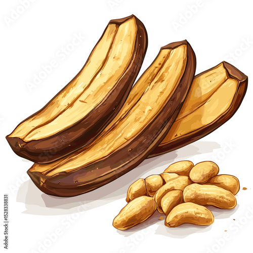 Roasted Plantains with Groundnuts – Vector Food Illustration