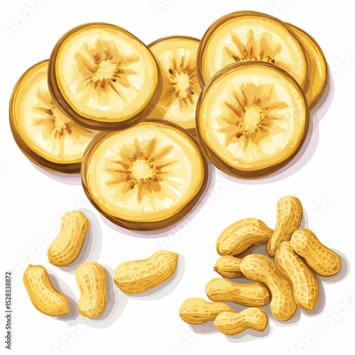 Roasted Plantains with Groundnuts – Vector Food Illustration