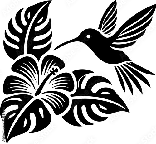 Detailed floral hummingbird illustration in black vector style. Ideal for laser cutting, vinyl projects, and botanical-themed designs.