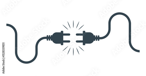 Disconnected Electrical Plugs with Sparks Illustration on White Background for Creative Projects and Designs for Connection Issues and Solutions
