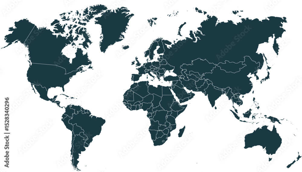 Naklejka premium World map. Black modern vector map. Silhouette map. 