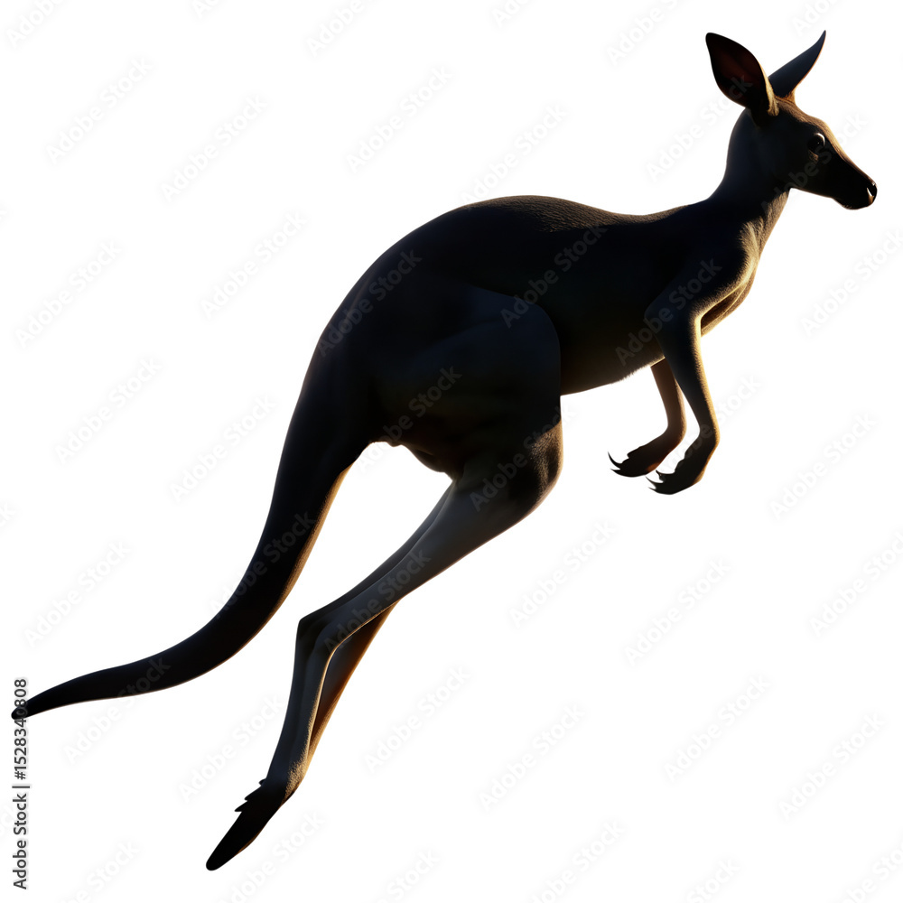 Fototapeta premium Kangaroo Full Body PNG Silhouette Mid Jump Isolated on Transparent Background