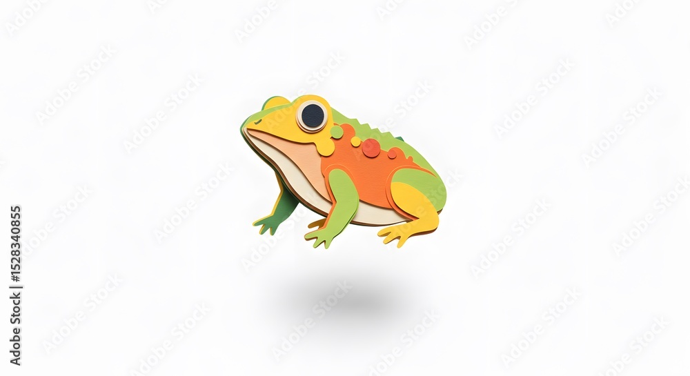 Obraz premium Vibrant Paper Craft Frog: A Colorful Amphibian Artwork Against White Background