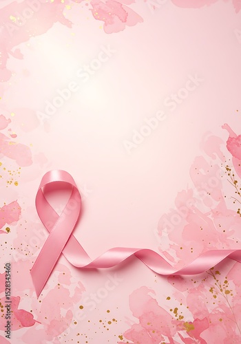 Pink ribbon with watercolor background for breast cancer awareness  