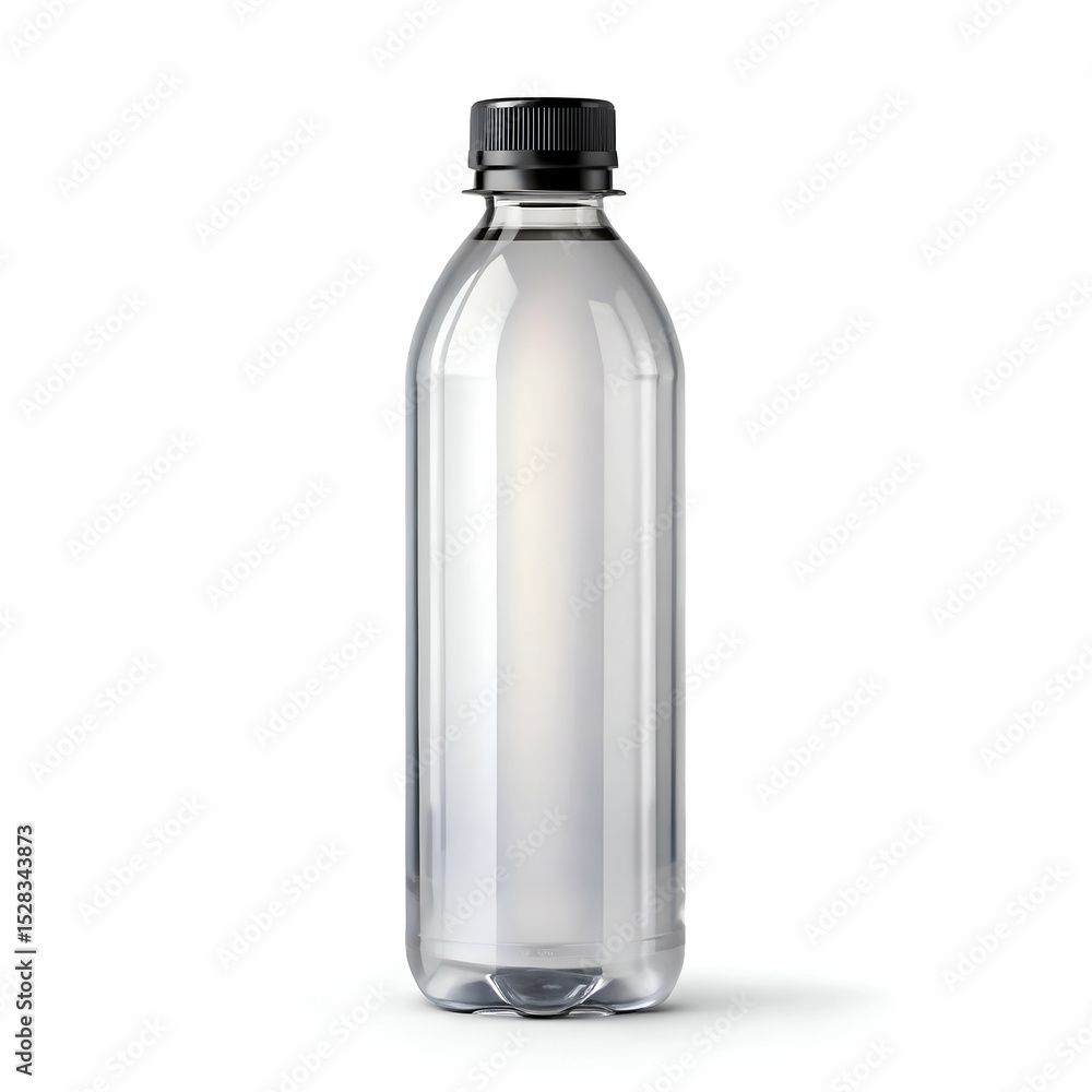 Transparent plastic bottle mockup with black cap isolated Transparent plastic bottle mockup with black cap isolated
