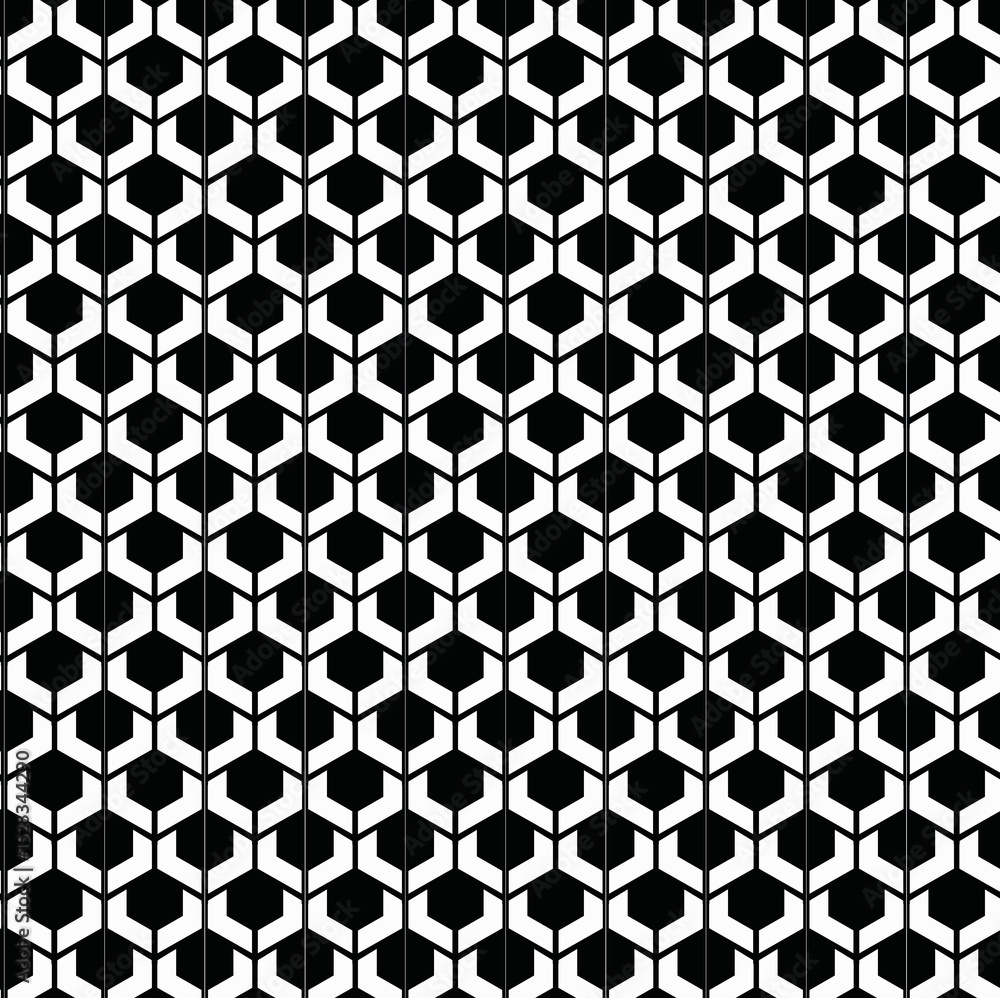 black and white seamless pattern, monochrome geometric pattern, hexagonal and pentagonal shapes, tessellated design that interlocks to continuous surface, stylized architectural elements, honeycomb black and white seamless pattern, monochrome geometric pattern, hexagonal and pentagonal shapes, tessellated design that interlocks to continuous surface, stylized architectural elements, honeycomb