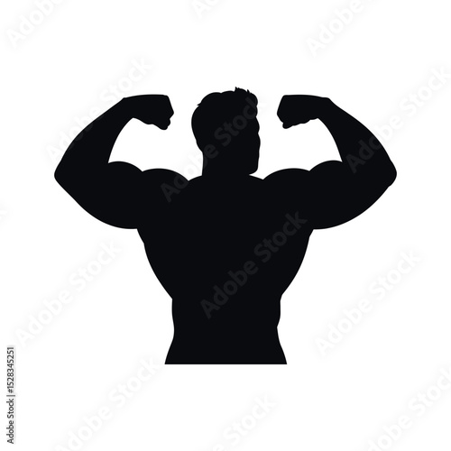 Silhouette of a Muscular Man Flexing His Biceps Representing Strength Fitness and Determination Isolated on White Background Perfect for Gyms and Fitness Related