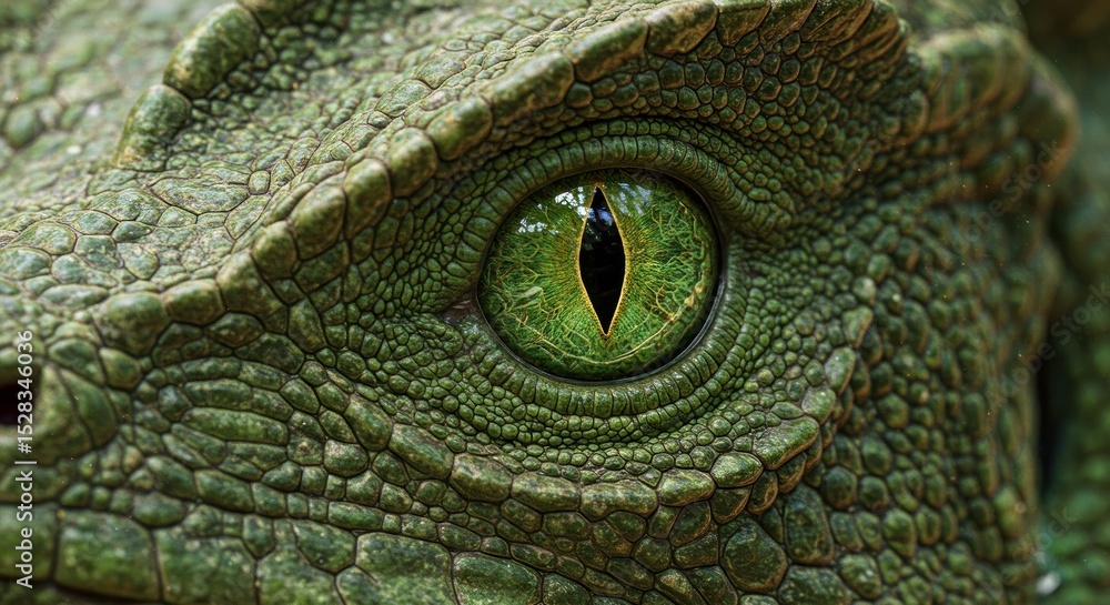 Fototapeta premium Reptile eye close up detailed texture and green iris