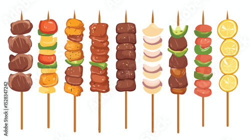 Delicious Barbecue Beef Skewers Vector Illustration