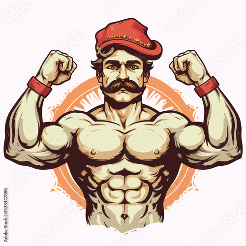 Vintage Strong Man with Mustache at Circus Performing Feats of Strength Stock Vector Illustration