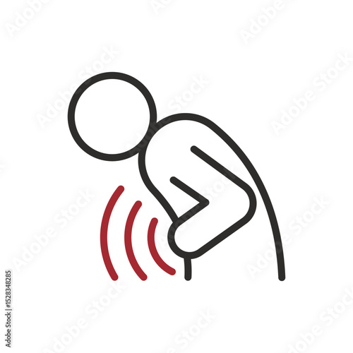 Abdominal pain icon. Linear vector illustration. Menstruation pains. Simple symbols. Stomachache. Problem body ache. Person with stomach ache.