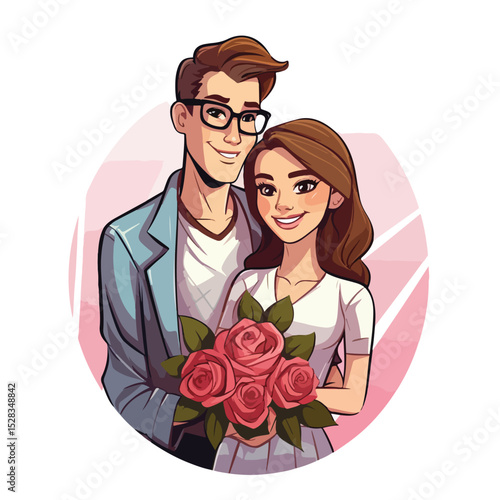 Professional Young Teachers Women Couple with Roses Bouquet in Classroom Setting