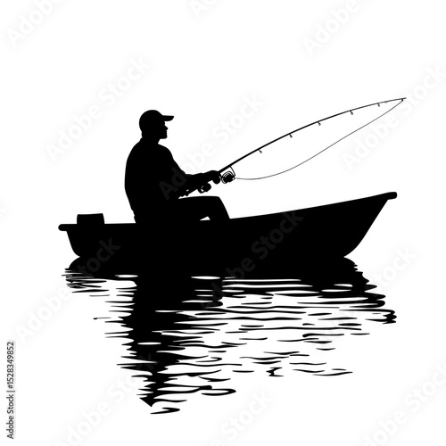 vector silhouette of a fisherman on a boat on a white background .Generative AI