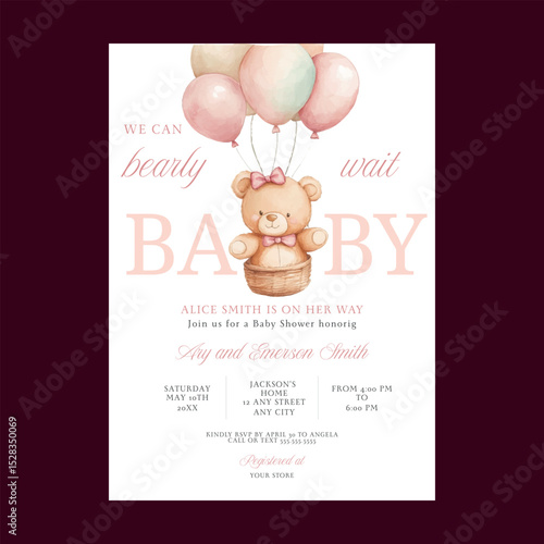 We can Bearly Wait Teddy Bear Baby Shower Pink Invitation