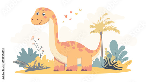 Adorable Cartoon Brachiosaurus Vector Illustration for Children's Designs