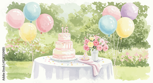 Pastel balloons in a garden