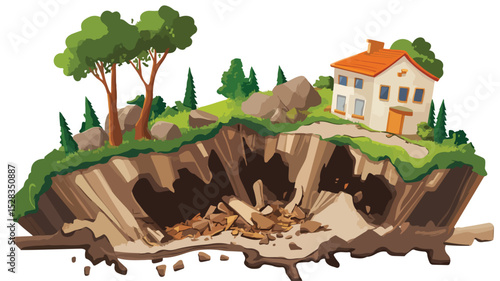 Detailed Earthquake Vector Illustration Showing Seismic Activity, Disaster Preparedness
