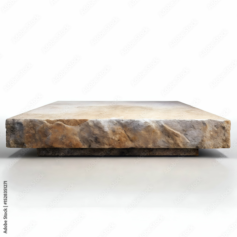 Fototapeta premium Roughhewn stone platform textured display base on white