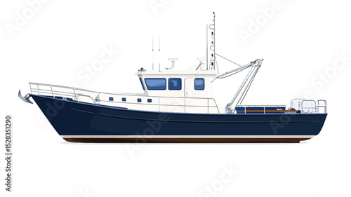 Professional Fishing Boat Vector Illustration Isolated on White Background