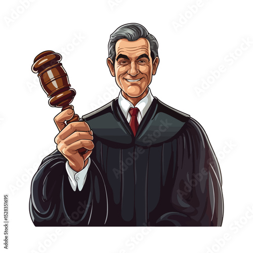Professional Judge Avatar Vector Illustration with Gavel for Legal Concepts