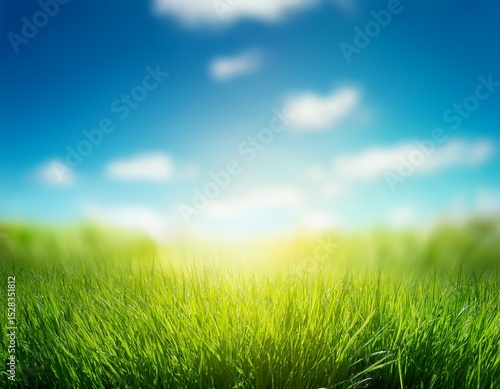 sunny spring meadow blur background blue sky to green grass gradient