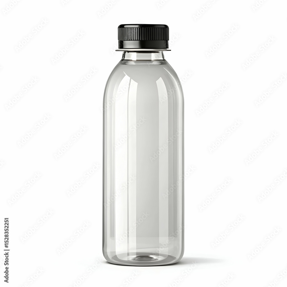 Transparent plastic bottle mockup with black cap isolated Transparent plastic bottle mockup with black cap isolated