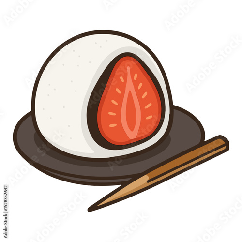 いちご大福のミニマルなイラスト（背景透過）