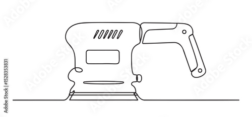 Electric sander, technical drawing style, black outline, woodworking tool