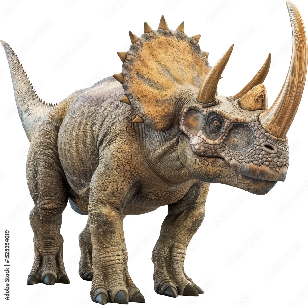 Fototapeta premium A triceratops dinosaur illustration against a black background.