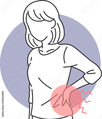 Illustration of woman with severe lower back pain highlighted in red