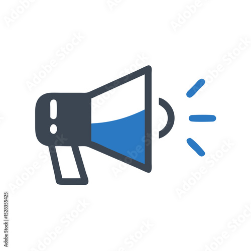 Loudspeaker emitting sound in blue and gray color scheme  