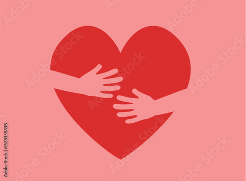human hands hugs heart, Love yourself, body positive, self care concept