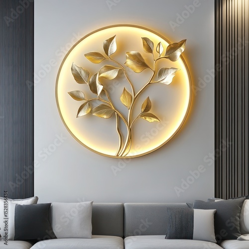 Gold leaf wall art in circular frame