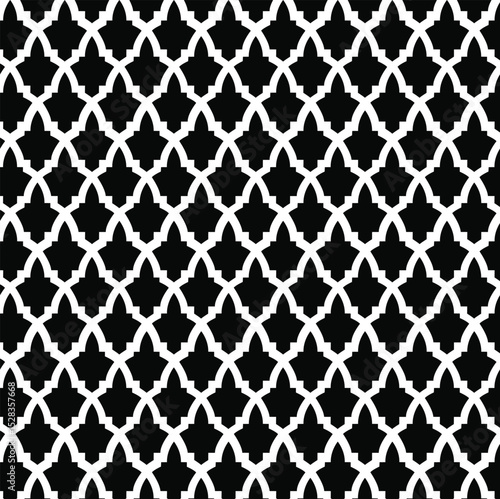 Wallpaper Mural black and white seamless pattern, repeating ogee or trefoil arch-like shapes, striking and continuous design, classic geometric or architectural motif, outlined in white a solid black background Torontodigital.ca