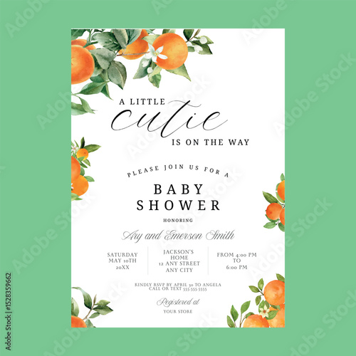 Little Cutie Orange Citrus 1st Birthday Invitation