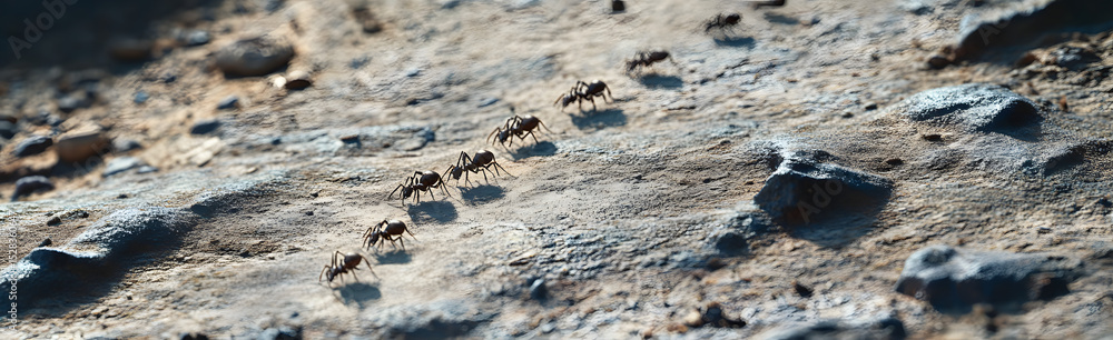 Fototapeta premium A line of worker ants marching in search of food.