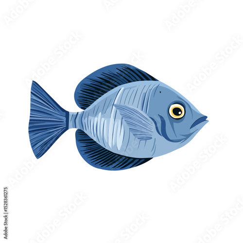 2D flat vector illustration of Blue Tang, isolated on a white background.